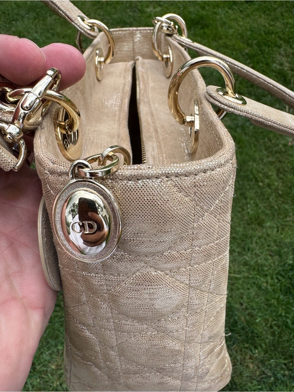 Dior Champagne Quilted Lady Dior Satchel - Picture 4 of 6
